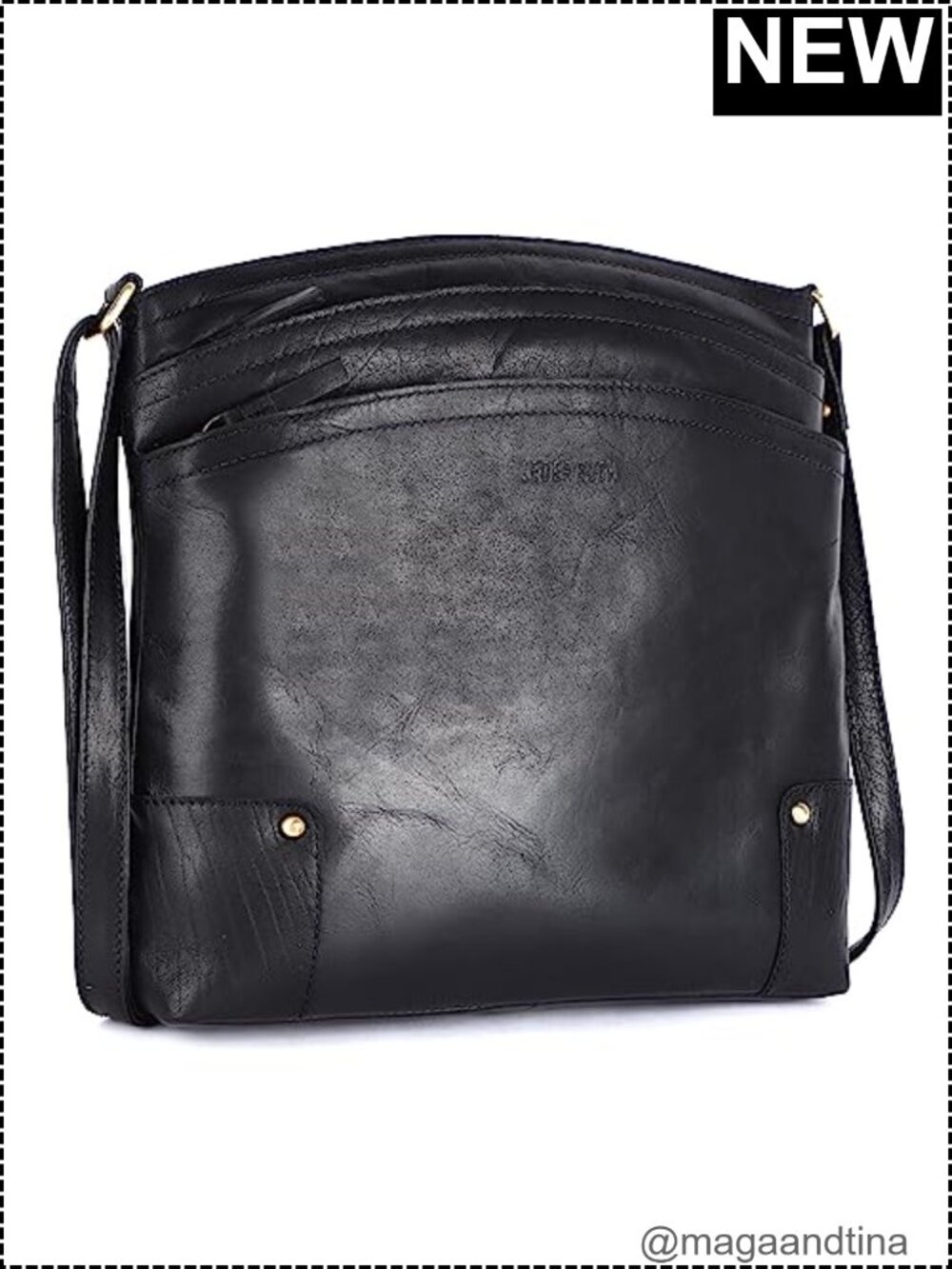 Genuine Leather Crossbody Bag Large Adjustable Strap Triple Zipper Womens